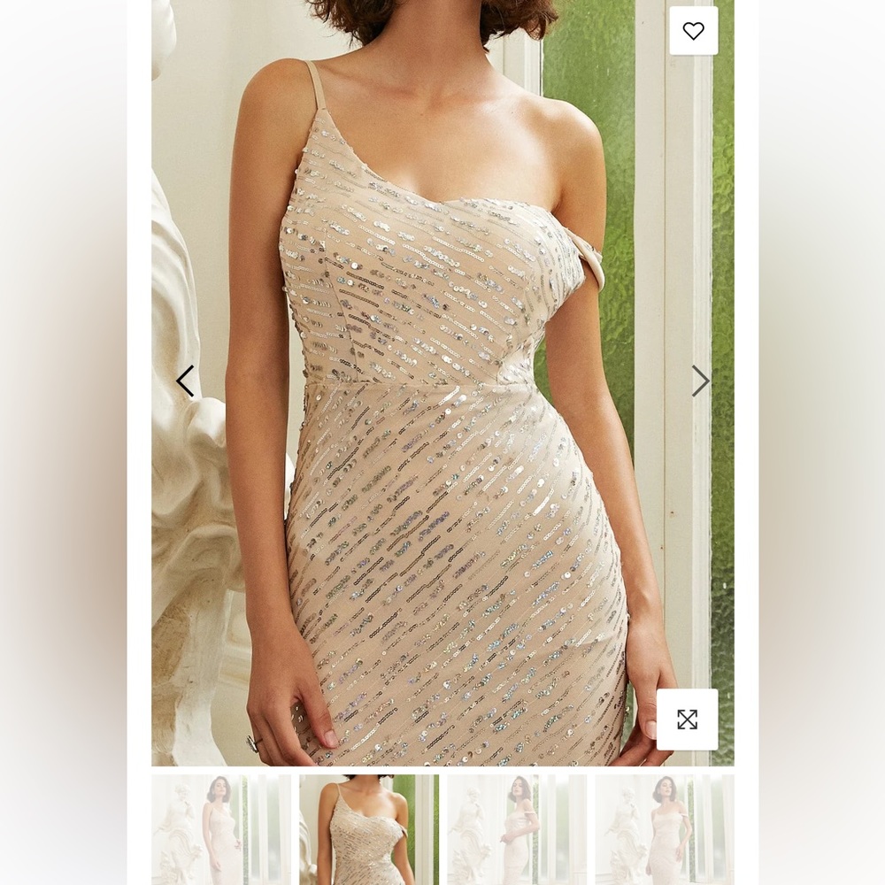 Off the shoulder sequin slip golden evening dress - Picture 5 of 10